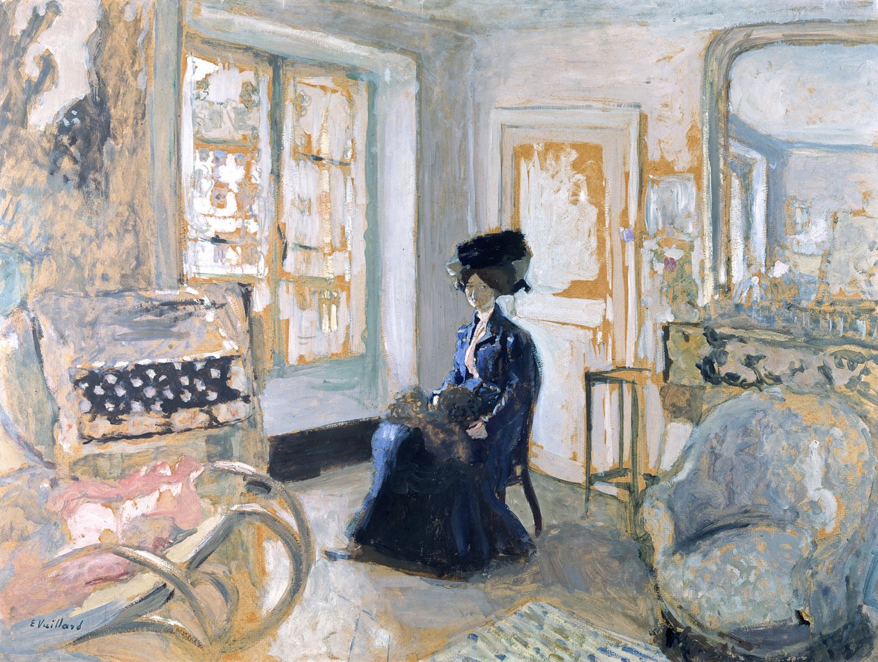 Modelo em um vestido azul (óleo e têmpera) de Edouard Vuillard