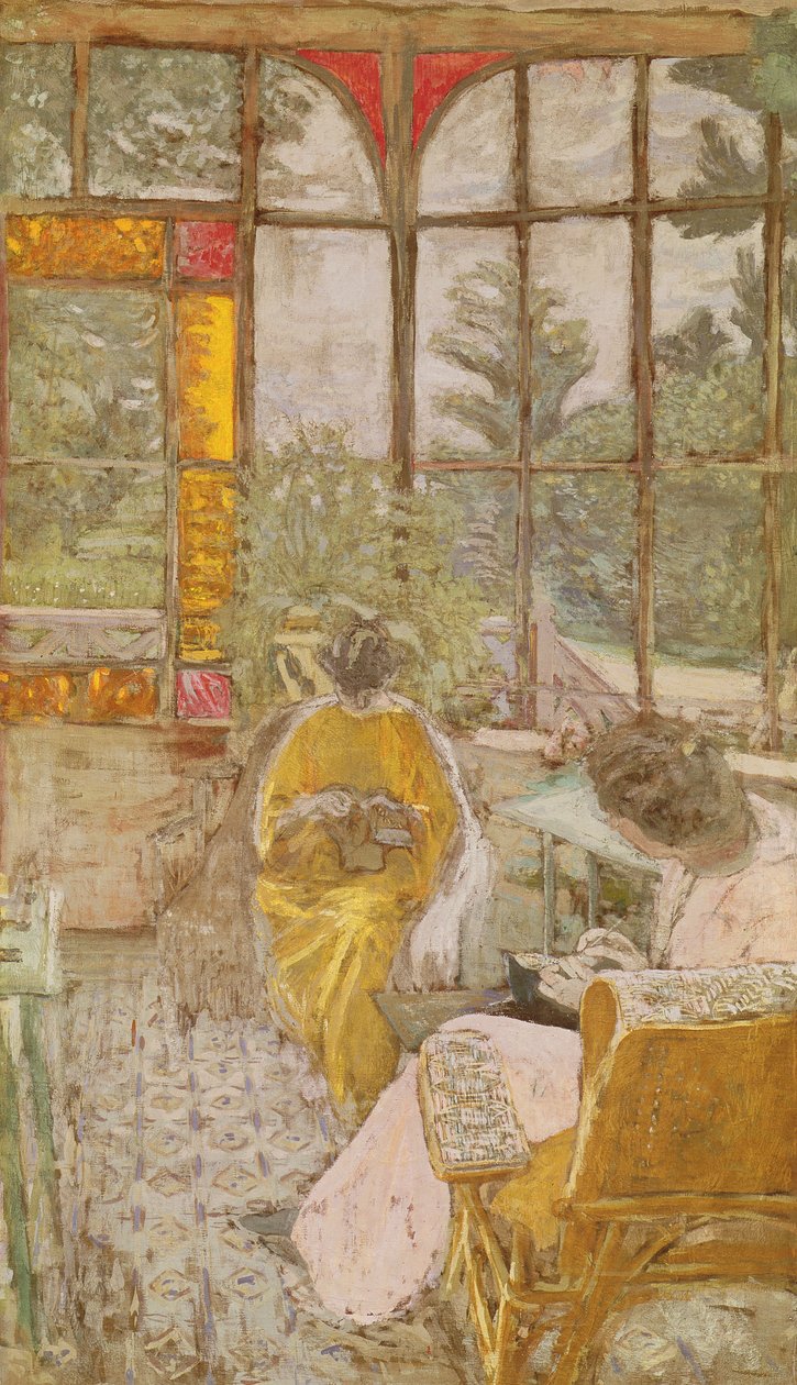 Duas mulheres bordando em uma varanda, 1913 (têmpera sobre tela) de Edouard Vuillard