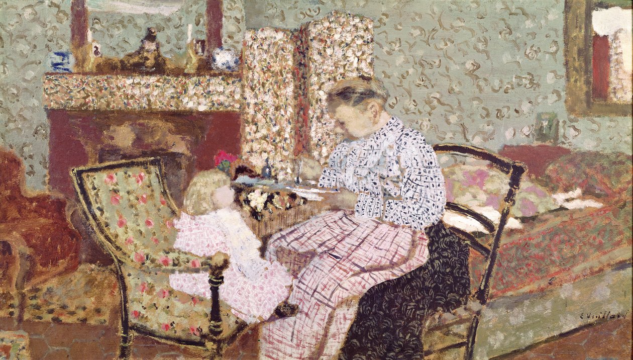 Mulher Alimentando uma Criança (Annette, filha de Ker Xavier Roussel) 1901 (óleo no cartão montado no painel) de Edouard Vuillard