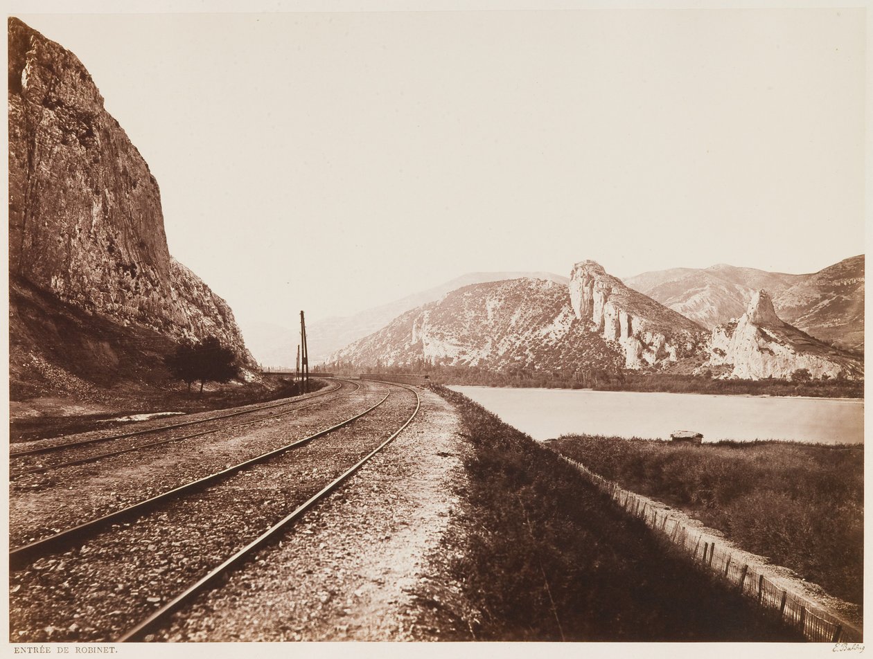 Aproximação à passagem de montanha em Donzère, do álbum "The Northern Railway from Paris to Lyon and the Mediterranean", c.1861 (impressão albuminada) de Edouard Denis Baldus
