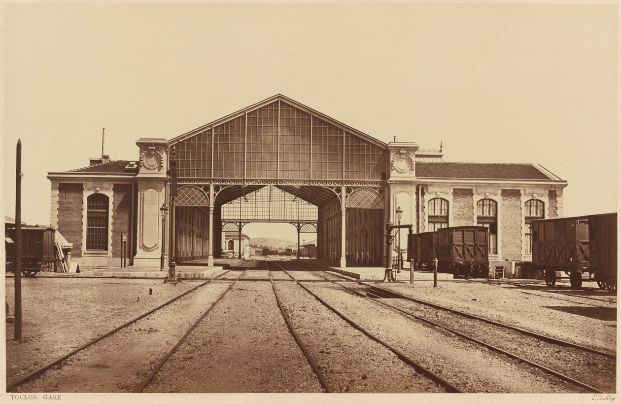 Toulon, Gare (Toulon, Estação de comboios),1861 ou posterior (foto) de Edouard Denis Baldus