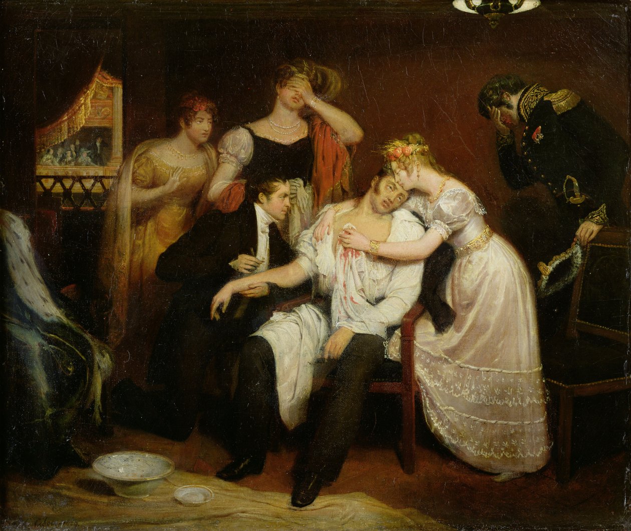 Charles-Ferdinand de France (1778-1820) na sua caixa da ópera na Rue de Richelieu depois de ter sido apunhalado por Louis Louvel de Edouard (1799 1877) Cibot