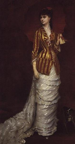 Elegante Senhora a passear com o seu cão de Edouard Alexandre Sain