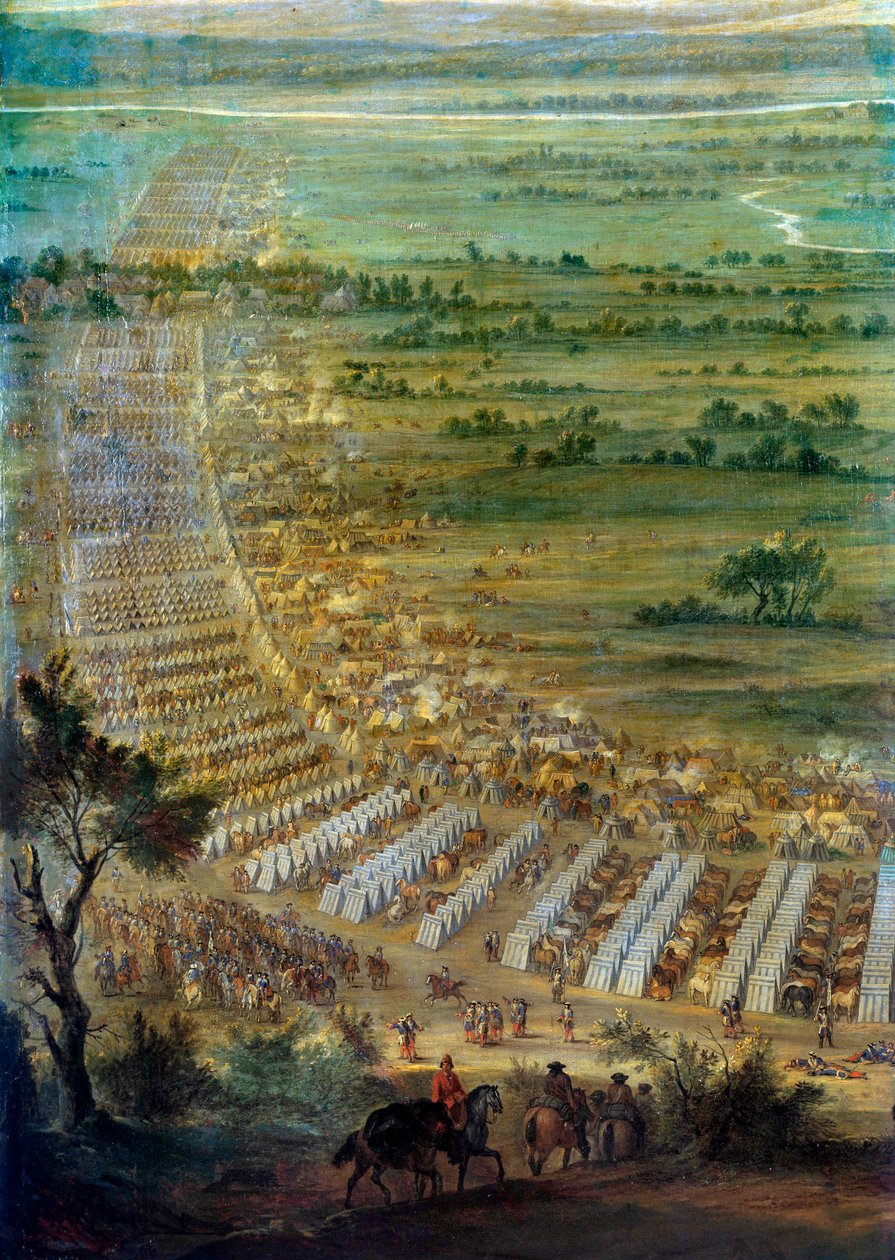 Captura da cidade de Dole en Franche Comte por Luís XIV (1638-1715), o 6/06/1674 Detalhe representando o campo militar. Pintura de John Paul (conhecida por volta de 1675-1683). Sol 2,29x3,3 m Versailles, musee du chateau de Edouard Antoine Renard