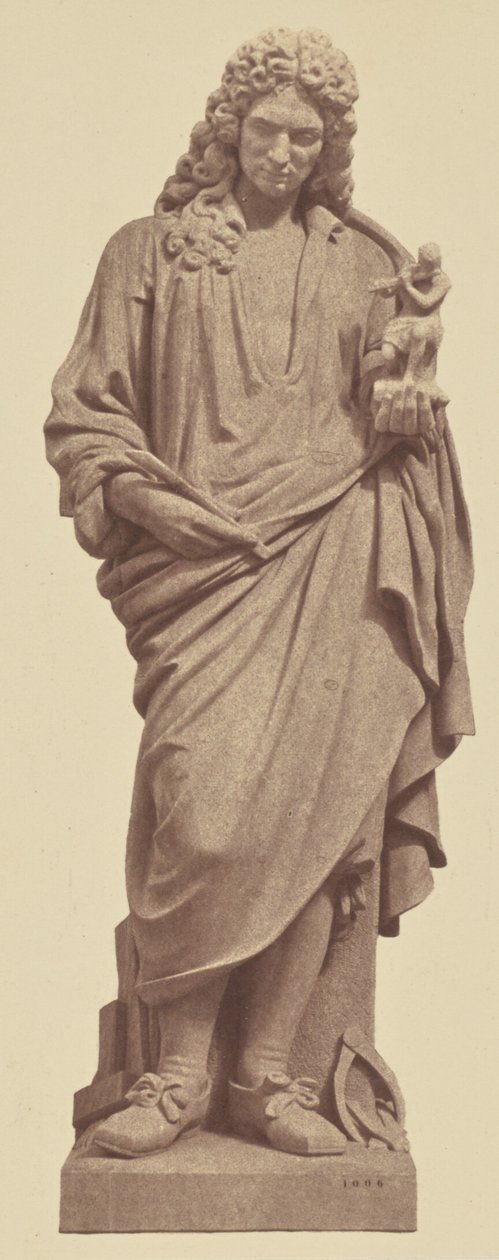 ["Coysevox", estátua de Jules Droz, Decoração do Louvre, Paris]. de Édouard Baldus