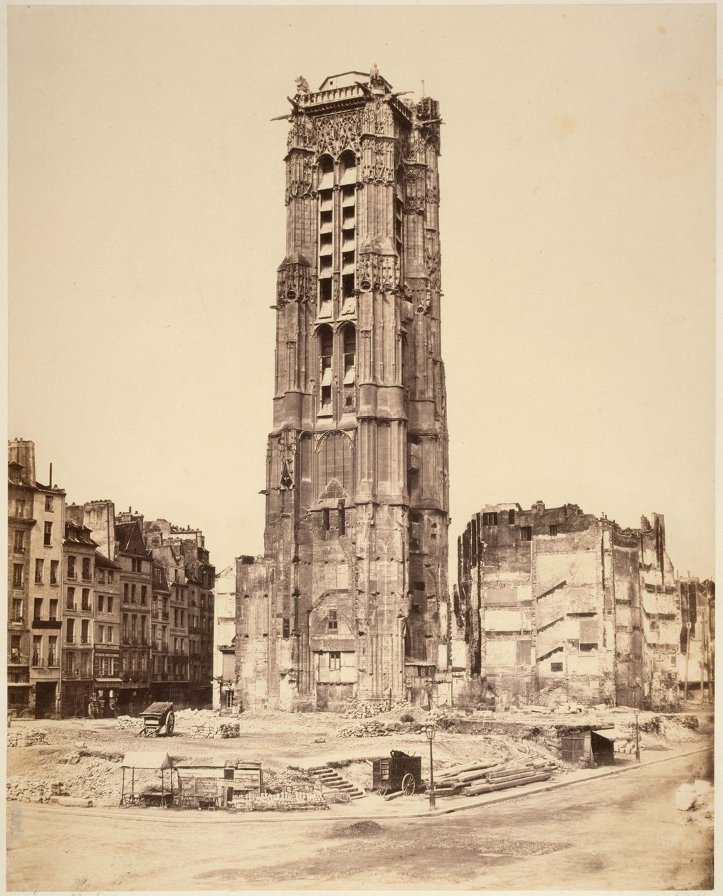 A torre Saint-Jacques, antes do restauro. 4.º arrondissement, Paris. de Édouard Baldus