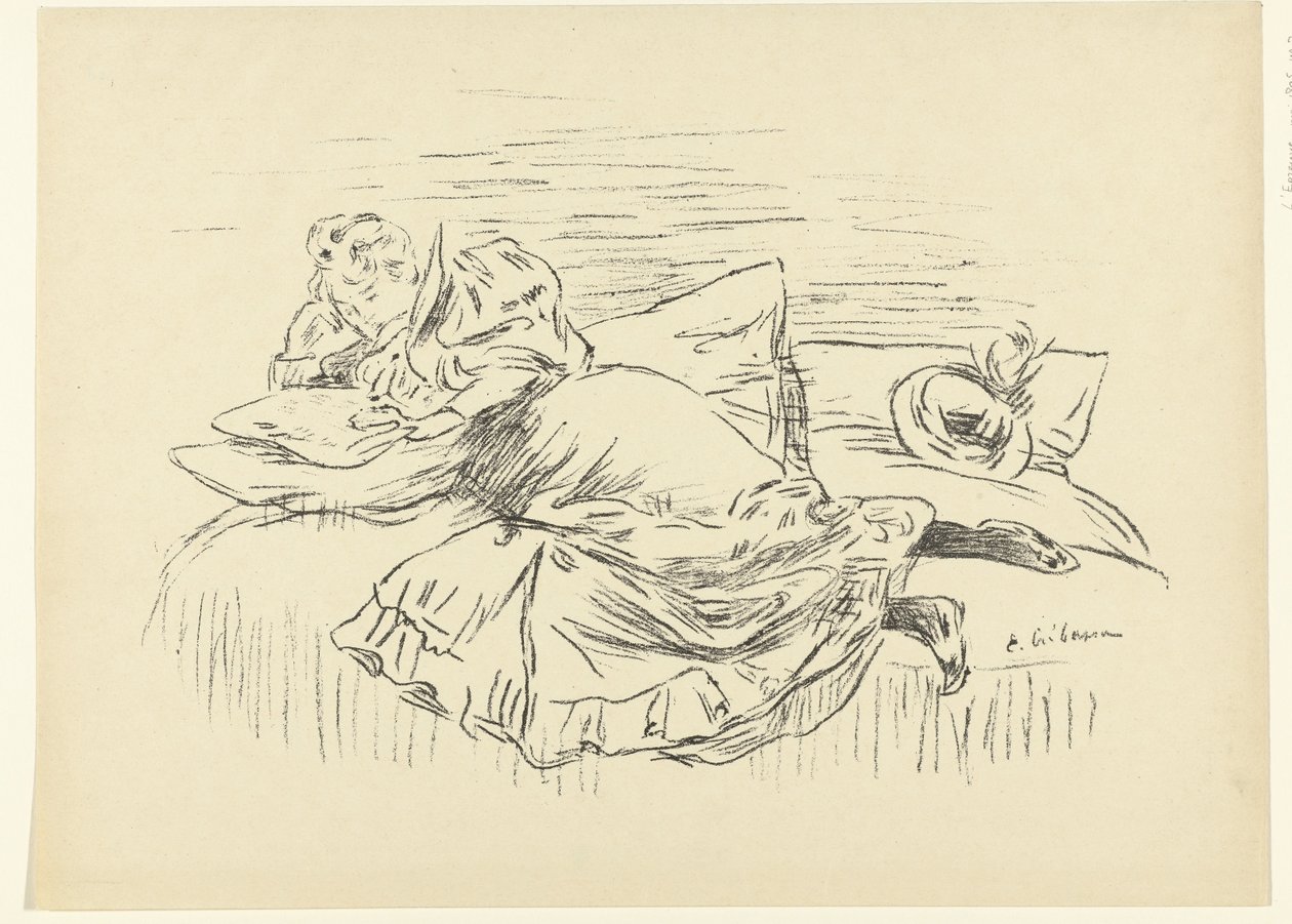 Lendo a mulher deitada na cama Croquis L