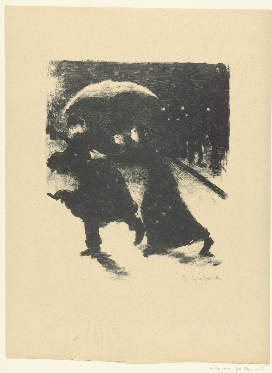 Homem e mulher sob guarda-chuva na neve à noite Noturno L