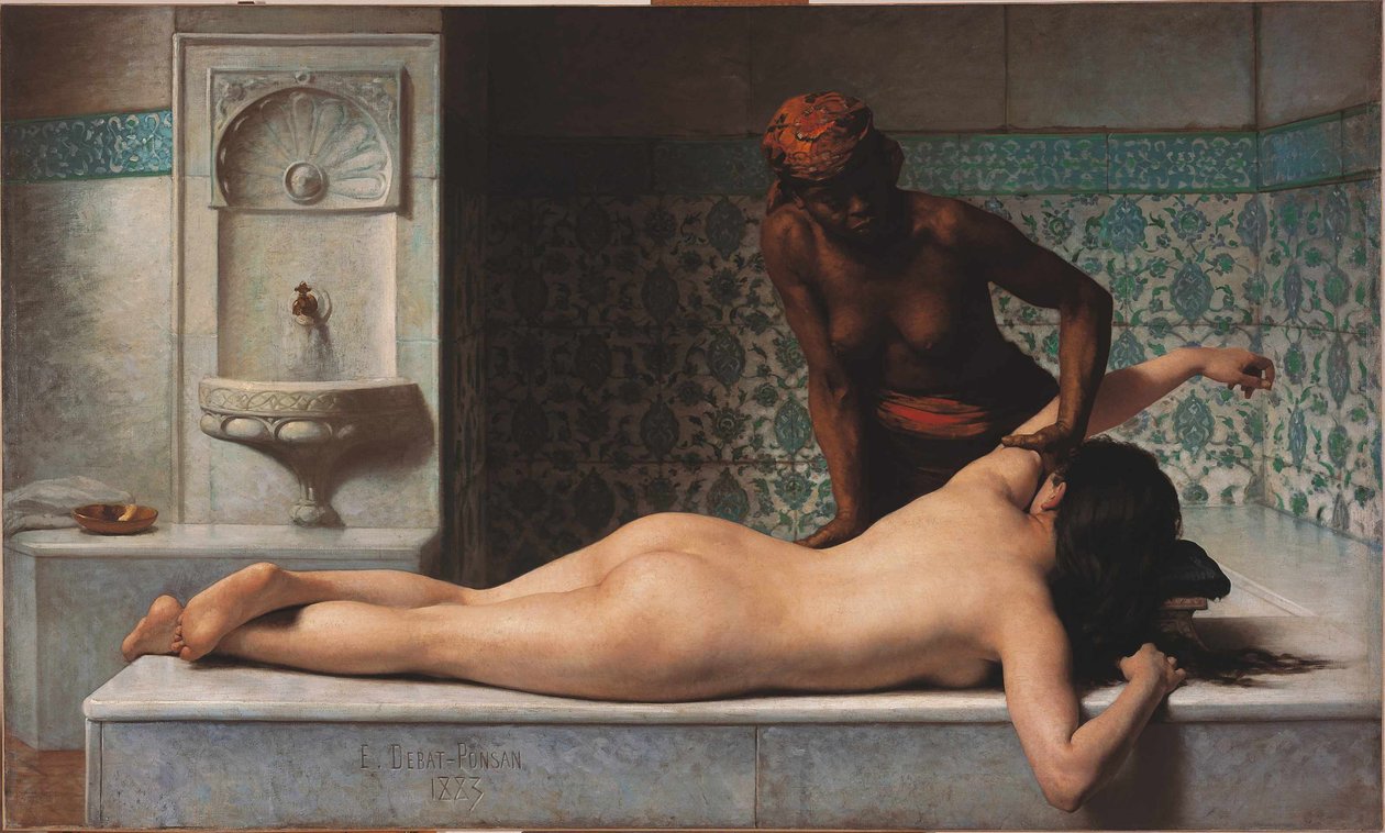 Massagem, cena hammam, 1883. de Edouard Debat Ponsan