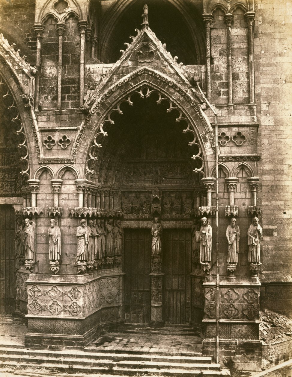 Porte de la Vierge, Catedral de Amiens, c.1856 (impressão em papel salgado) de Edouard Denis Baldus