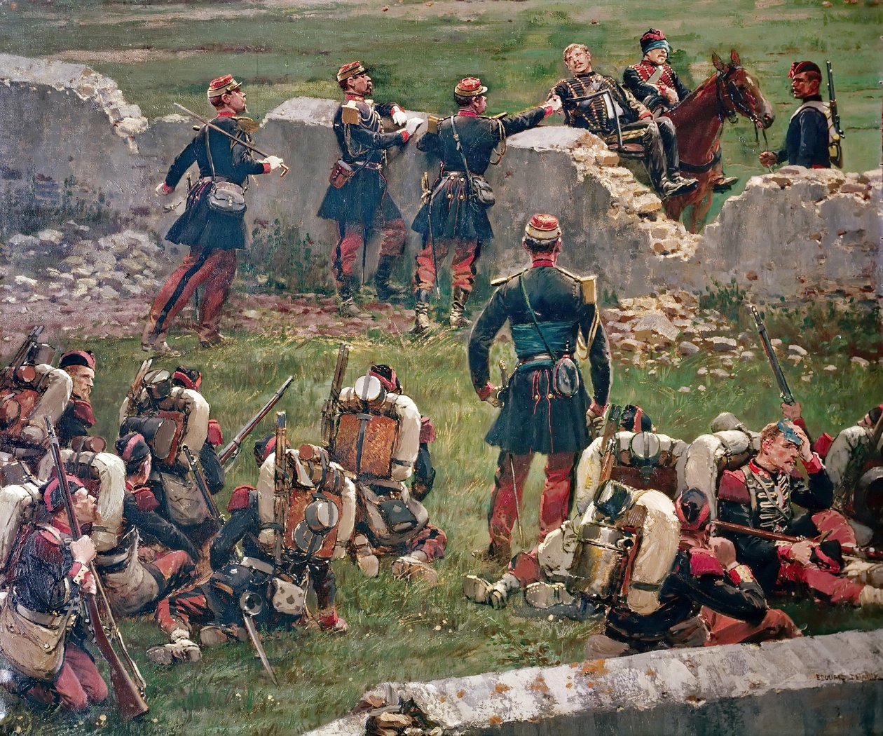 Noite da batalha de Rezonville Gravelotte. Granadeiros da Guarda Imperial em repouso, 16 de agosto de Jean Baptiste Edouard Detaille