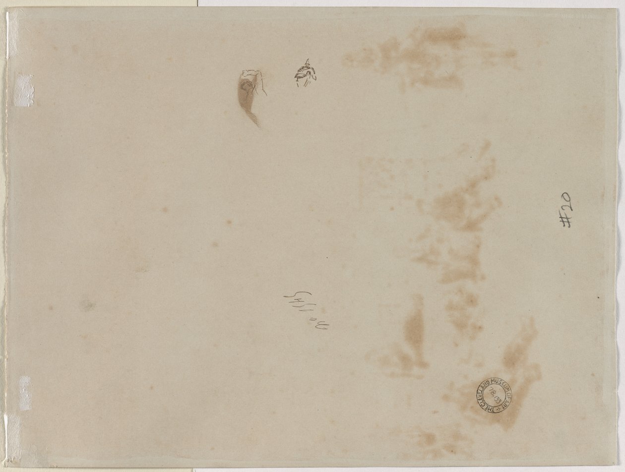 Esboço de um Homem com Braço Erguido e Esboço de um Capacete (verso) de Edouard Detaille