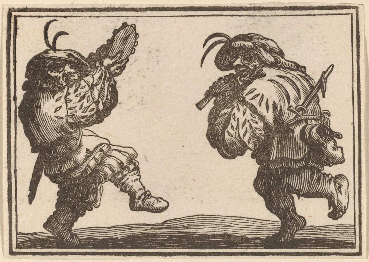 Dançarinos com flauta e pandeiro de Edouard Eckman after Jacques Callot