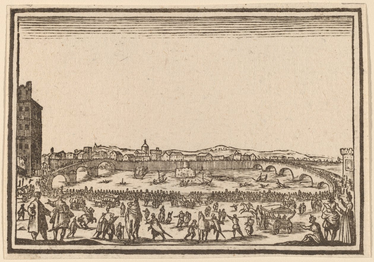 Fogos de artifício no Arno, Florença de Edouard Eckman after Jacques Callot