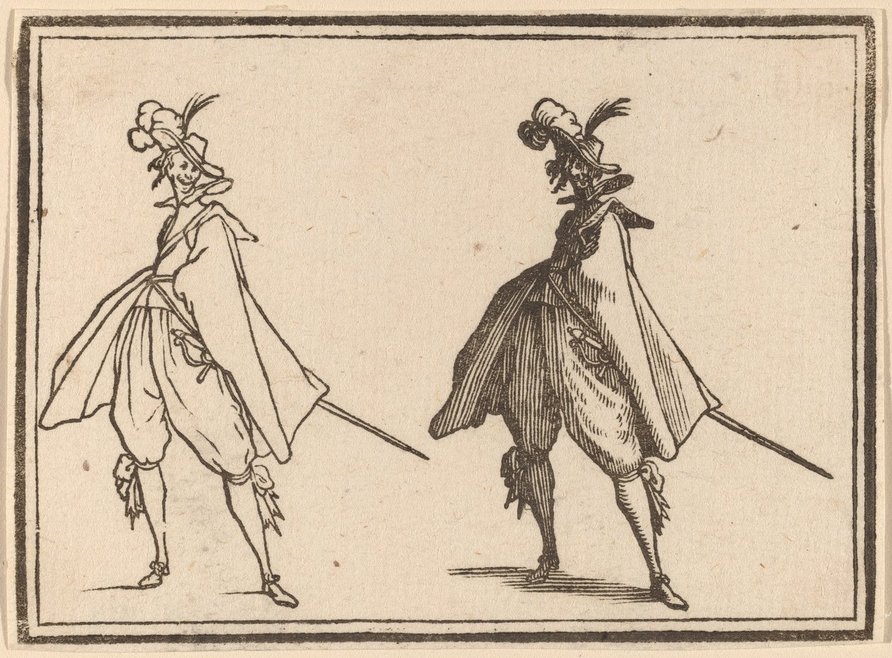 Cavalheiro em um grande manto, vista frontal de Edouard Eckman after Jacques Callot