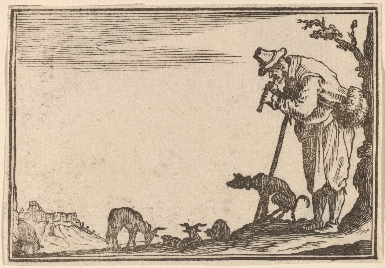 pastor tocando flauta de Edouard Eckman after Jacques Callot
