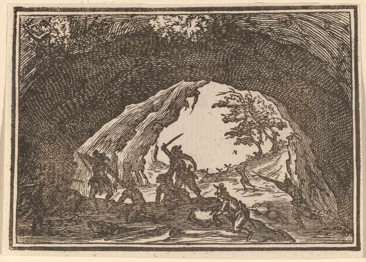 Soldados atacando ladrões de Edouard Eckman after Jacques Callot