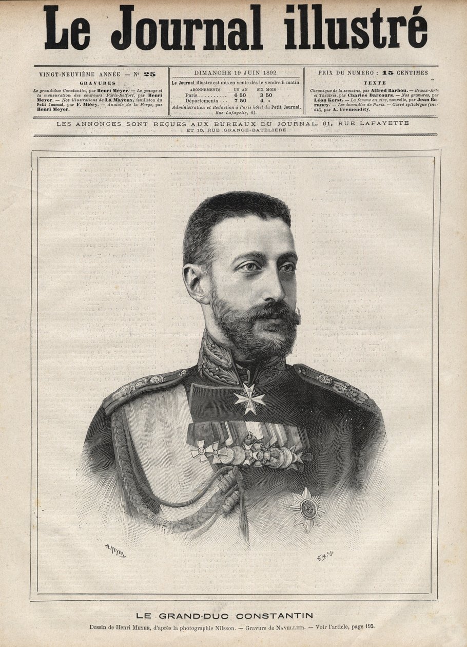 Retrato do Grão-Duque Constantino Nikolaievich da Rússia (Grão-Duque Constantino Nikolaevich da Rússia ou Konstantin Nikolaievich Romanov de Edouard Felicien Eugene Navellier