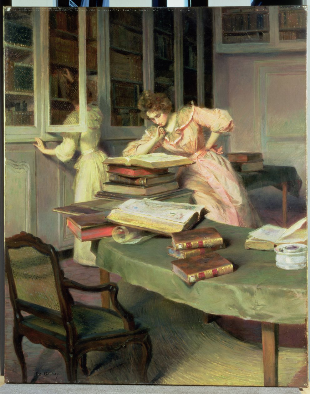 Mulheres elegantes em uma biblioteca de Edouard Gelhay