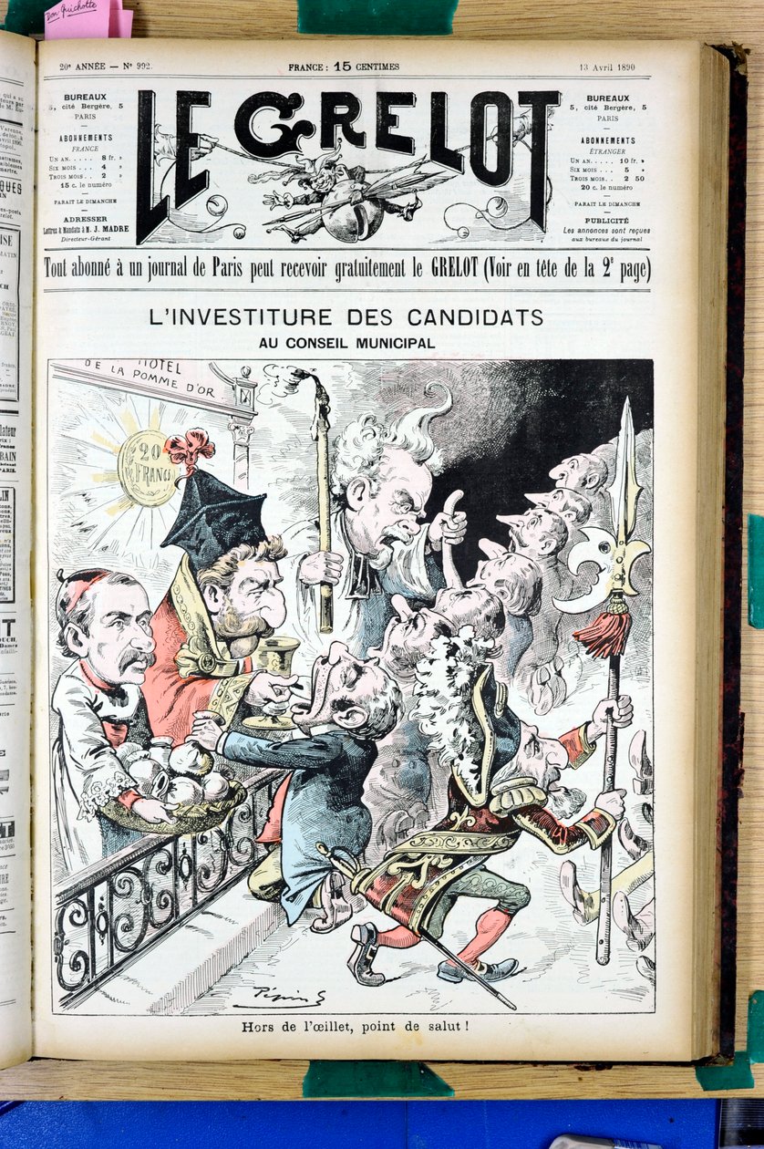 Capa do "Le Grelot", número 992, Satirique en N & B de Edouard Guillaumin Pepin