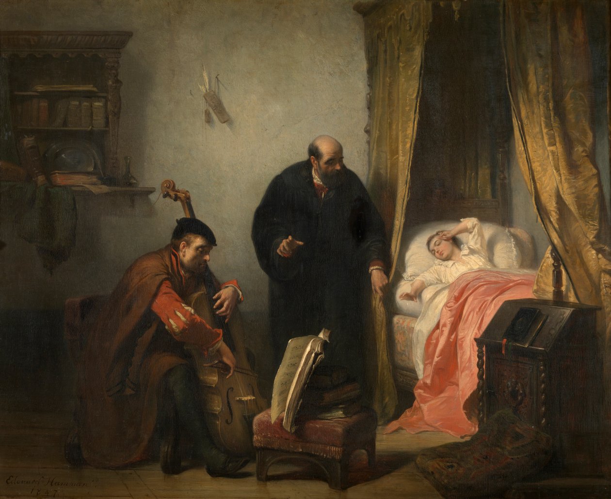 O Despertar de Michel Montaigne (óleo sobre painel) de Edouard Jean Conrad Hamman