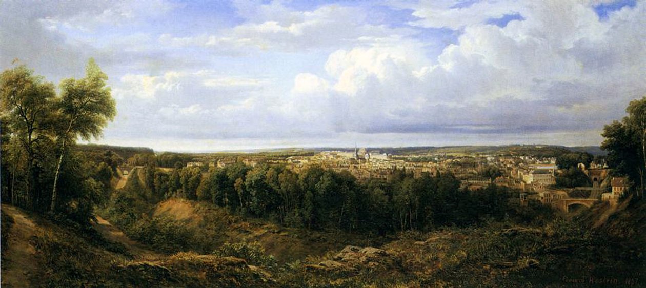 Vista da cidade de Leão, Espanha, 1857 de Edouard Jean Marie Hostein