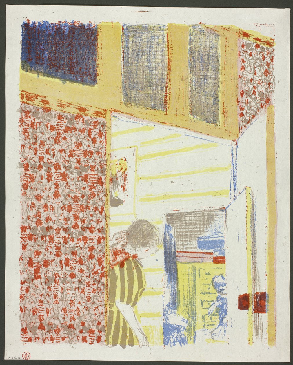 Interior com papel de parede cor-de-rosa III, placa sete de Paisagens e interiores de Édouard Jean Vuillard
