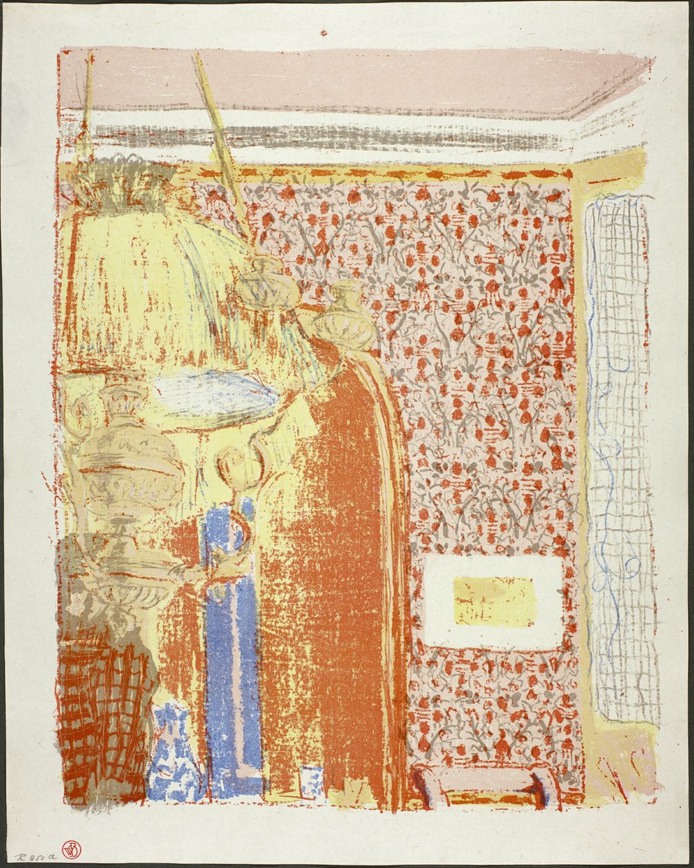Interior com papel de parede cor-de-rosa II, placa seis de Paisagens e interiores de Édouard Jean Vuillard