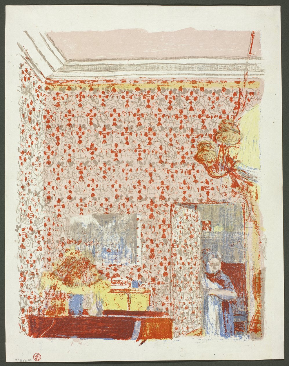 Interior com papel de parede cor-de-rosa I, prato cinco de Paisagens e interiores de Édouard Jean Vuillard