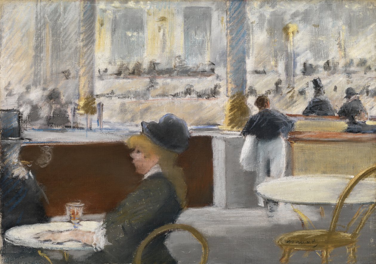 Um Café na Praça do Teatro-Francais, c.1877-78 (pastel sobre tela) de Édouard Manet