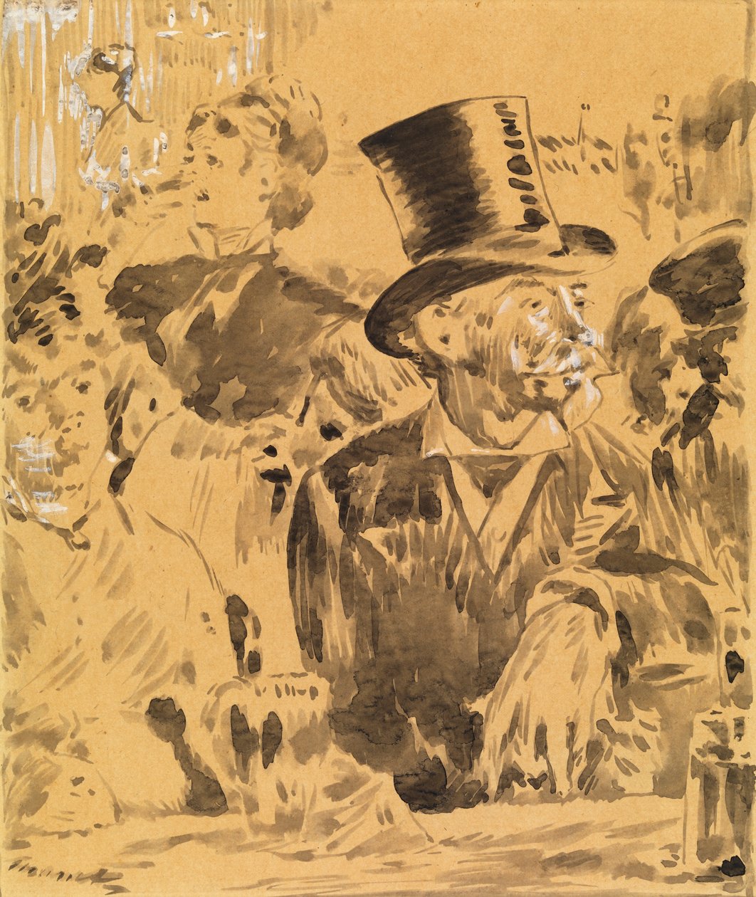 No Café, c.1880 (lavagem e branco chinês sobre papel) de Édouard Manet