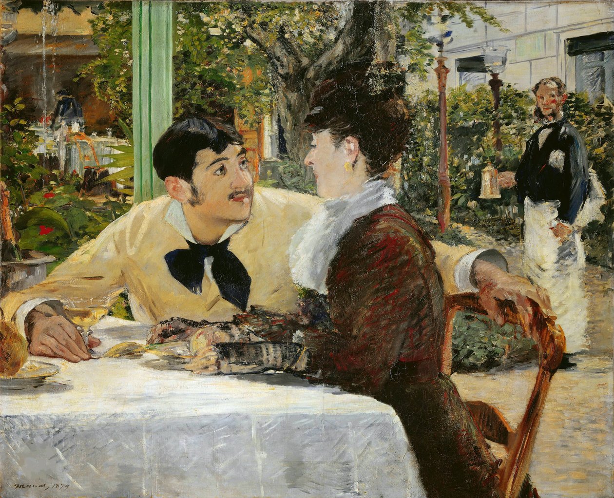 No Restaurante Père Lathuille Chez le Père Lathuille, ao ar livre, 1879. de Édouard Manet