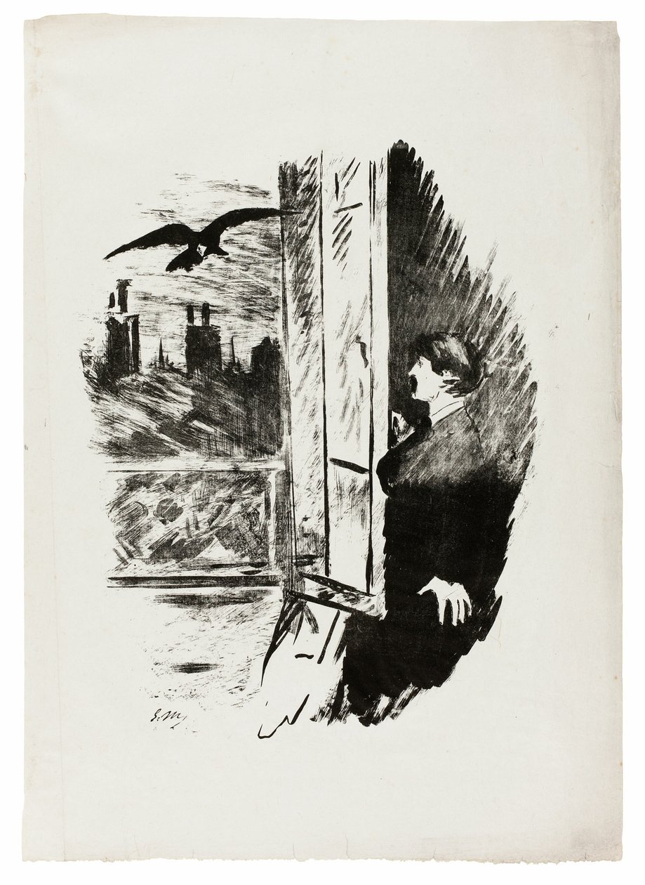 Na janela ("Abra aqui eu arremessei a persiana..."), de O Corvo (Le Corbeau) de Édouard Manet