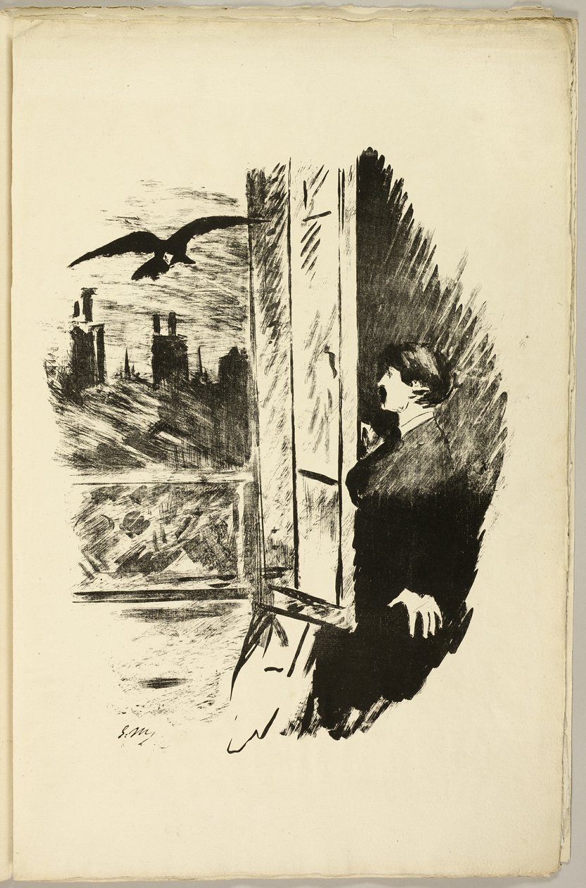 Na janela ("Abra aqui eu arremessei a persiana..."), de O Corvo (Le Corbeau) de Édouard Manet