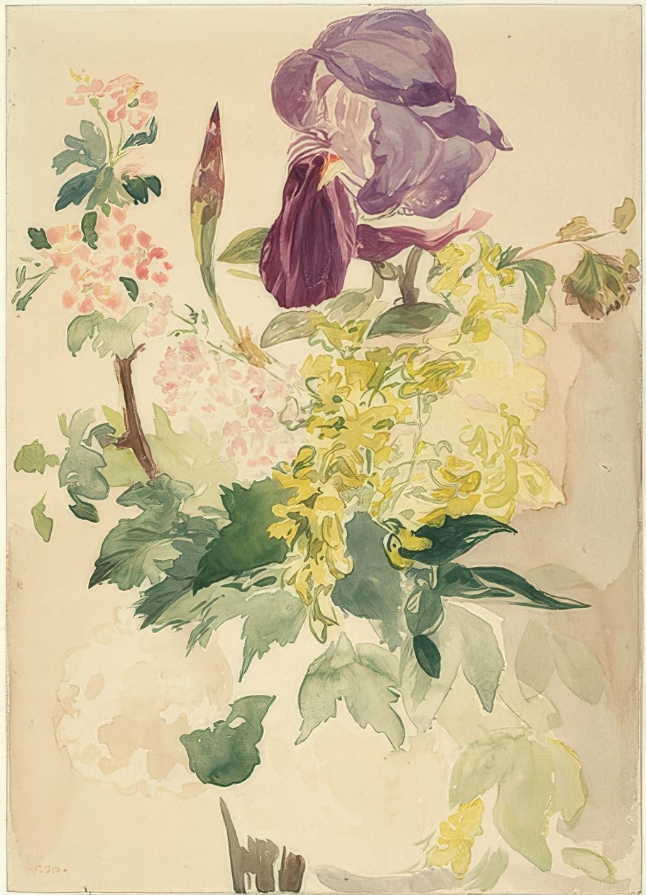 Pedaço de flor com íris, laburno e gerânio. 1880 de Édouard Manet