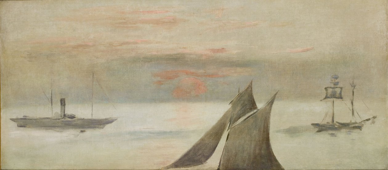 Barcos no mar, pôr do sol de Édouard Manet