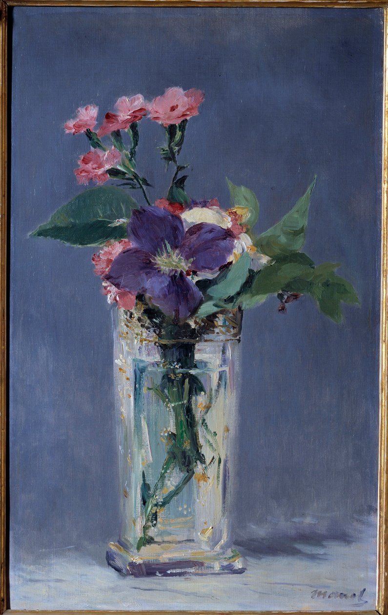 Cravos e clematites num vaso de cristal Pintura de Edouard Manet (1832-1883) 1882 Dim. 0,56x0,35 m Paris, musee d