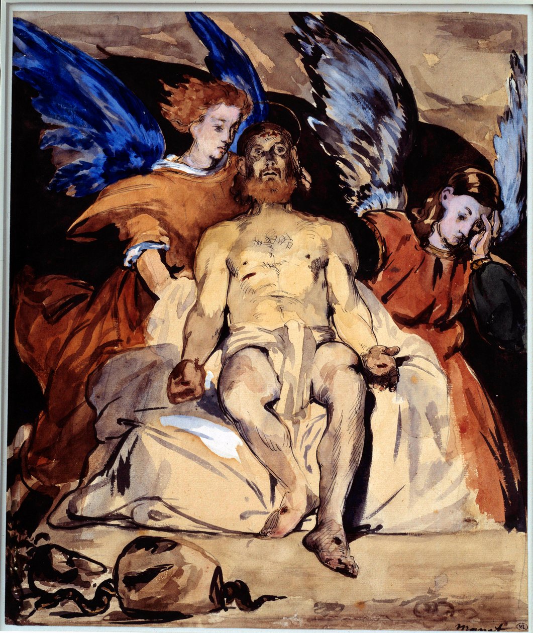 Cristo com Anjos Aquarela, guache e tinta de porcelana de Edouard Manet (1832-1883) 1864 Sol. 0,32x0,27 m Paris, musee d