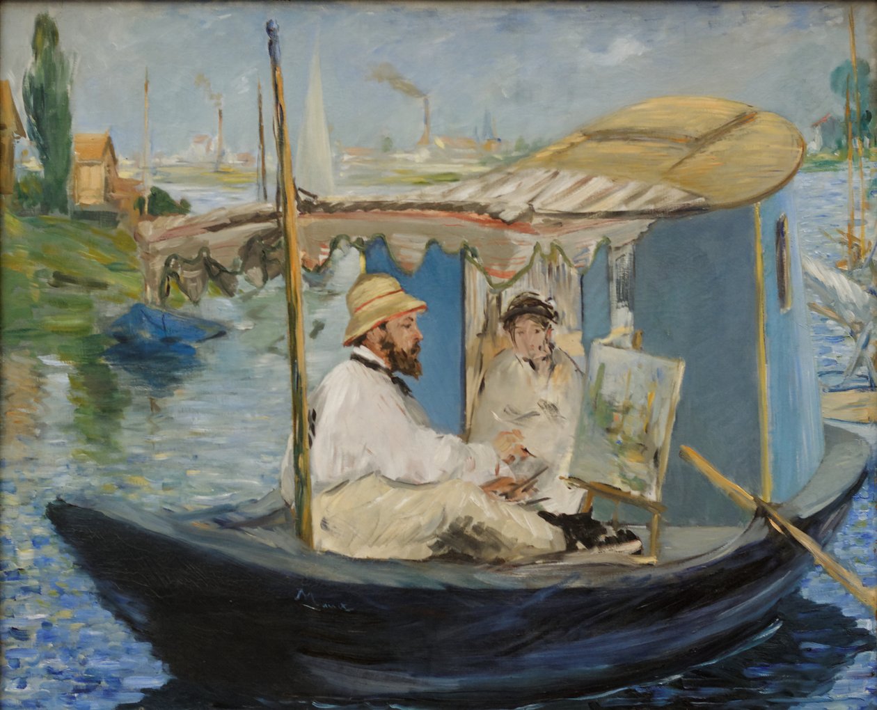 Claude Monet a pintar no seu barco-ateliê de Édouard Manet