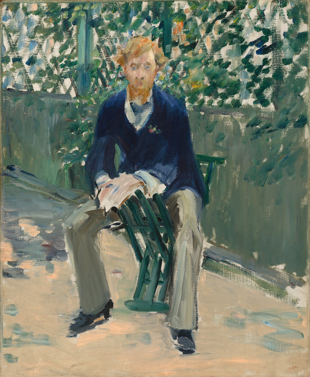 George Moore no Jardim do Artista, c. 1879. de Édouard Manet