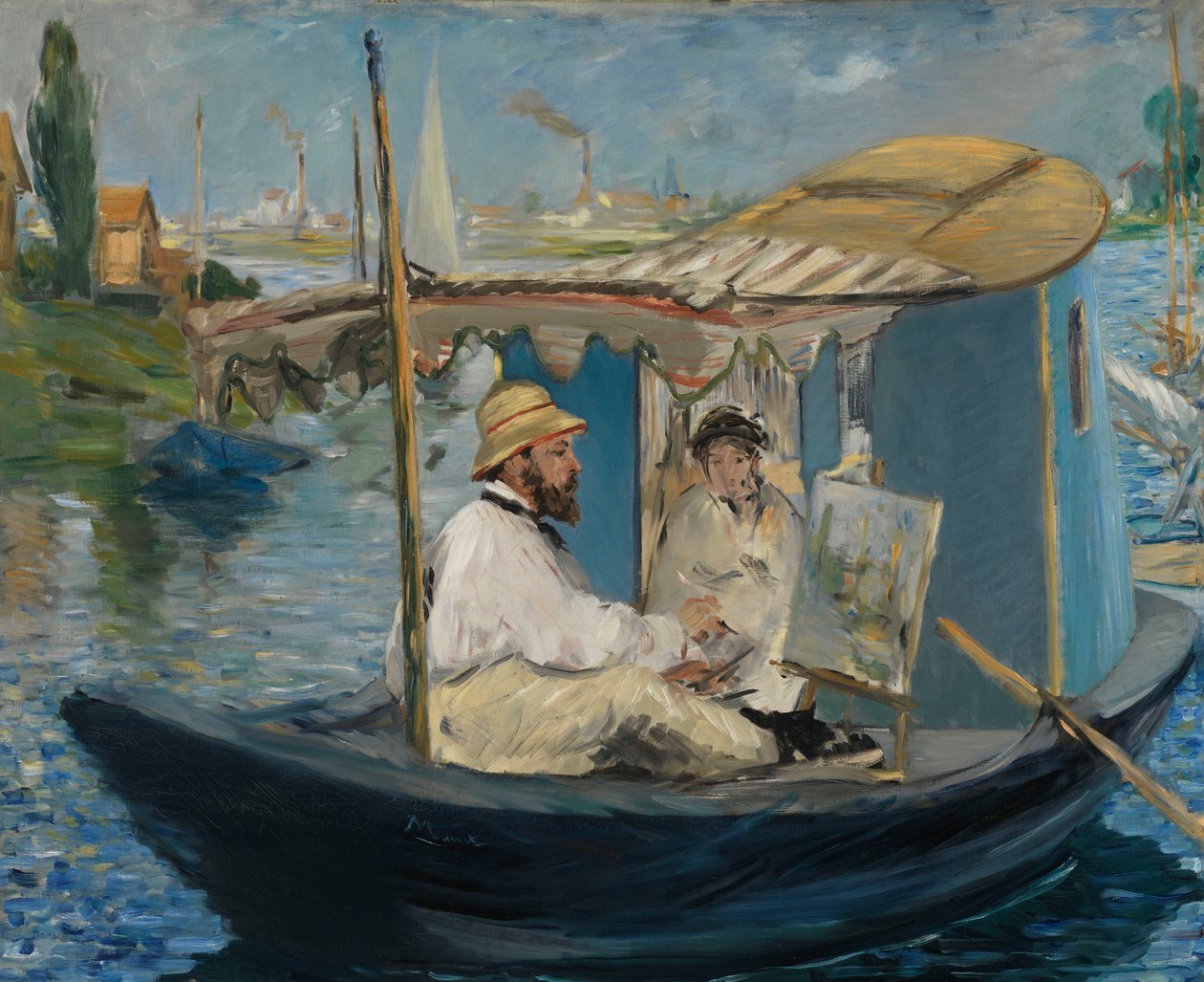 Alemão: Die Barke Claude Monet pintando no seu barco-estúdio de Édouard Manet