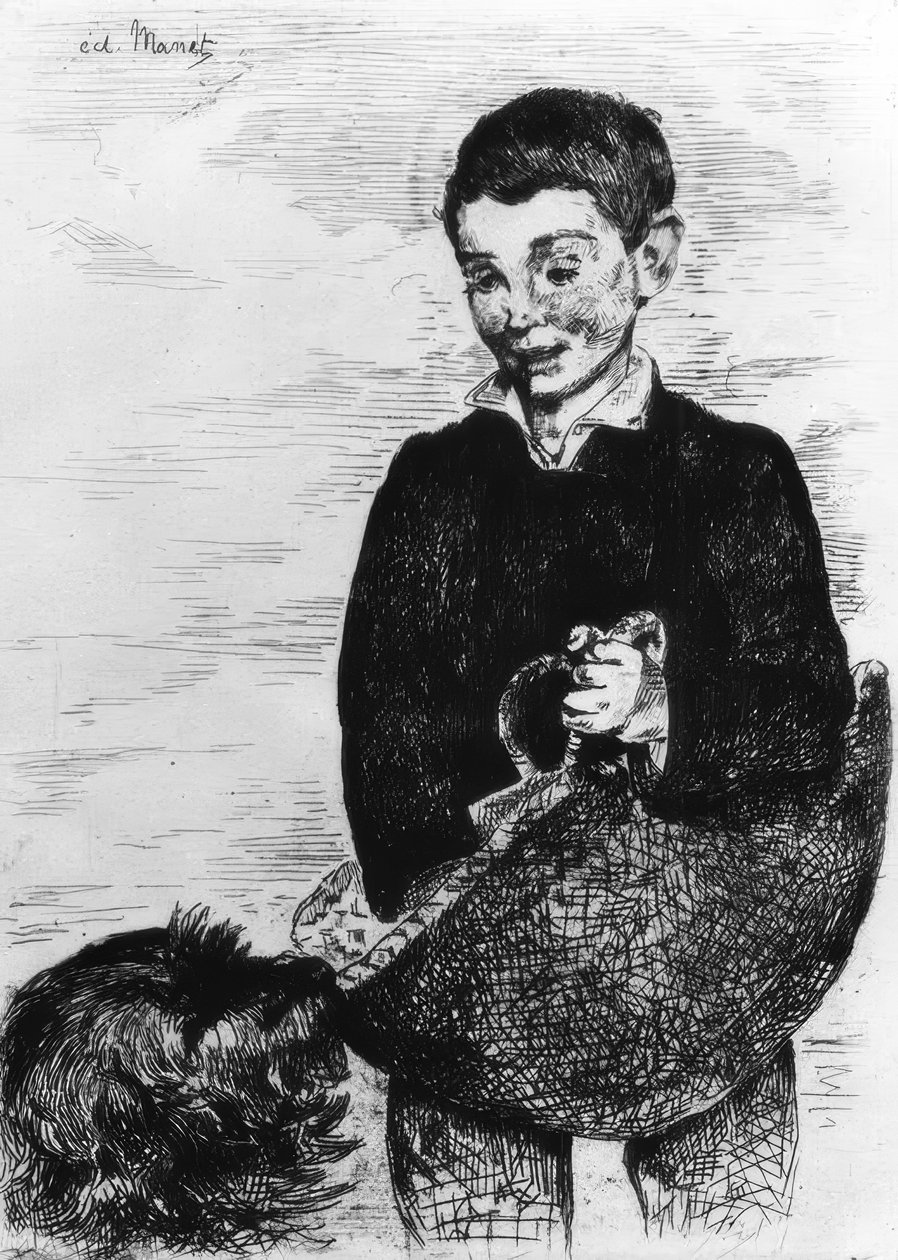 Menino com cachorro de Édouard Manet