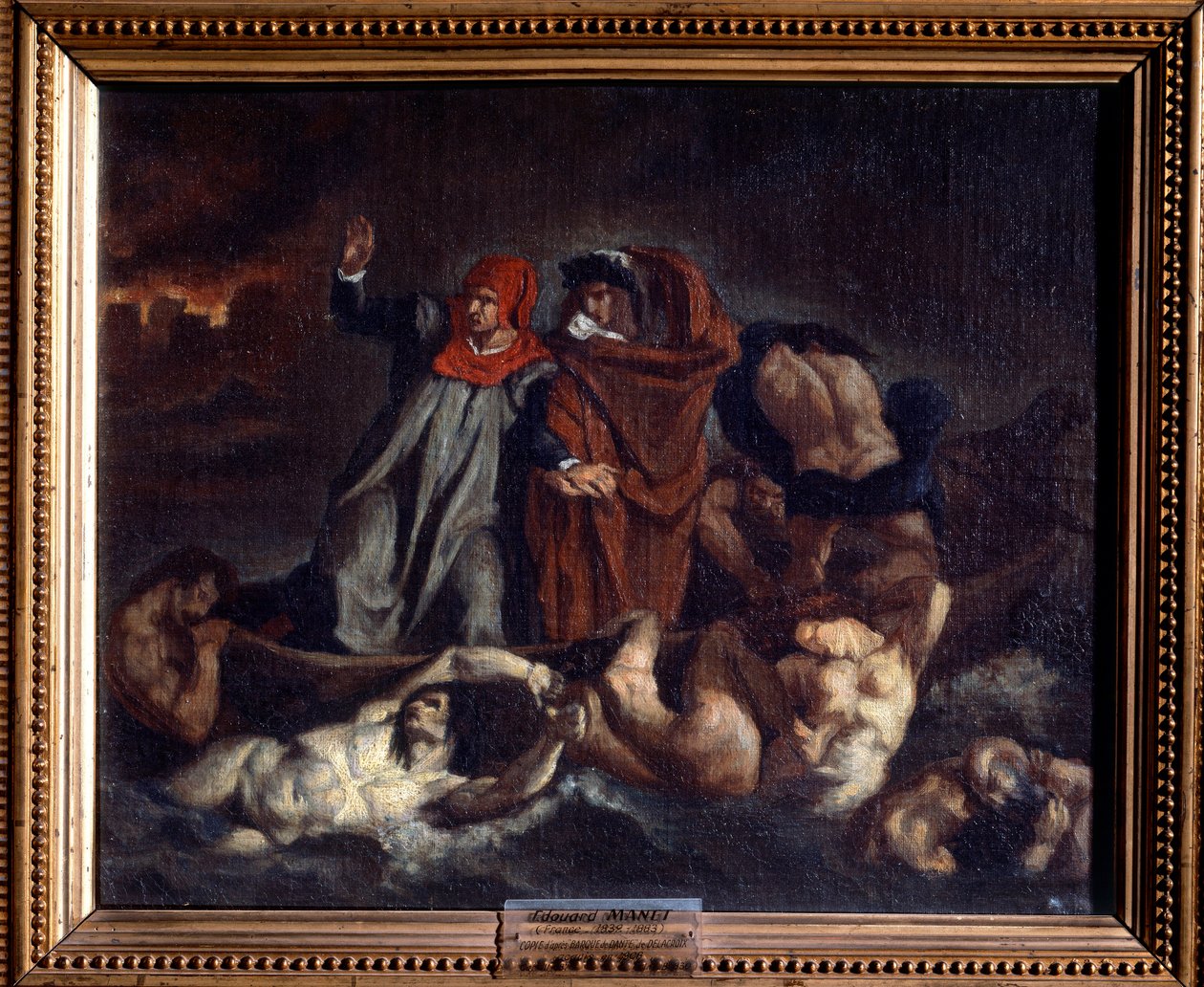 O Barco de Dante ou Dante e Virgil na Pintura do Submundo por Edouard Manet (1832-1883) por Eugene Delacroix. 1854 Sol. 0,38 X 0,46 m Lyon, Musee des Beaux Arts. de Édouard Manet
