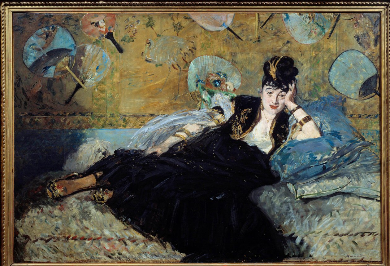 La dame aux eventails ou "Portrait de Nina de Callias (1844-1884) ou Nina de Villard" Ela realizou um salão muito famoso no final do século XIX. Pintura de Edouard Manet (1832-1883) 1873 Sol. 1,13x1,66 m Paris, musee d