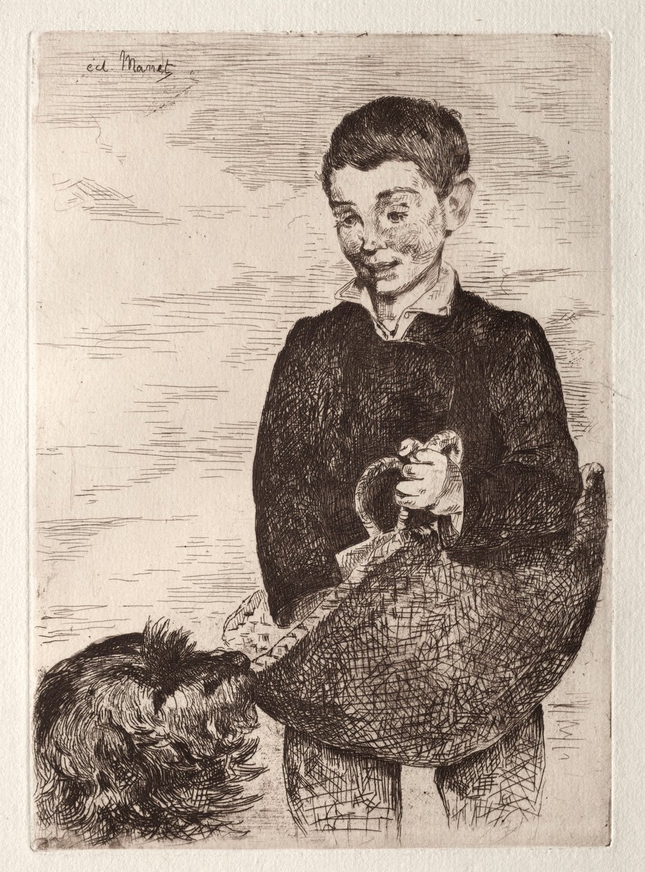 A criança com o cachorro, com a sacola de compras. de Édouard Manet