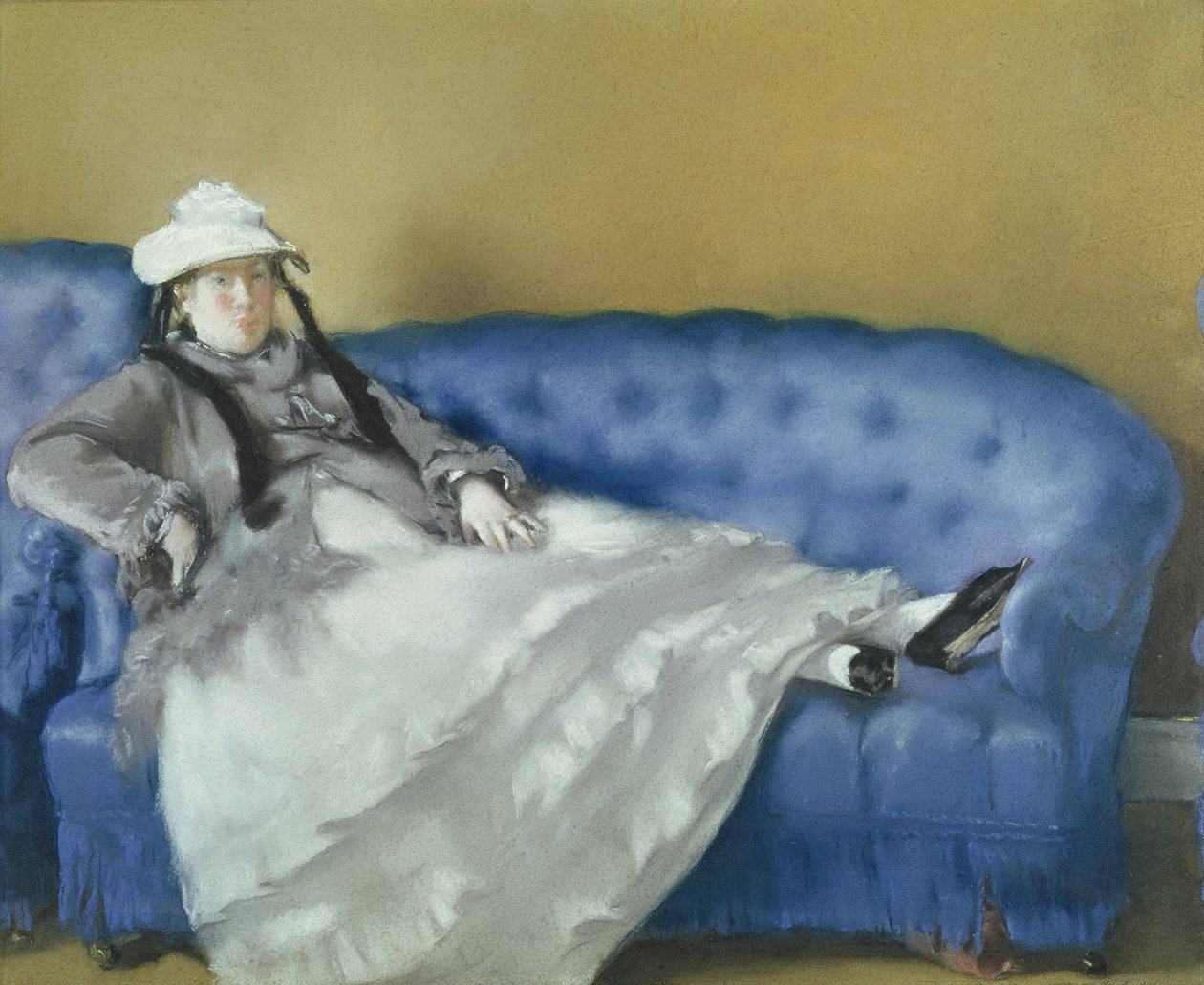 Madame Manet em um sofá azul, 1874 (pastel sobre papel) de Édouard Manet