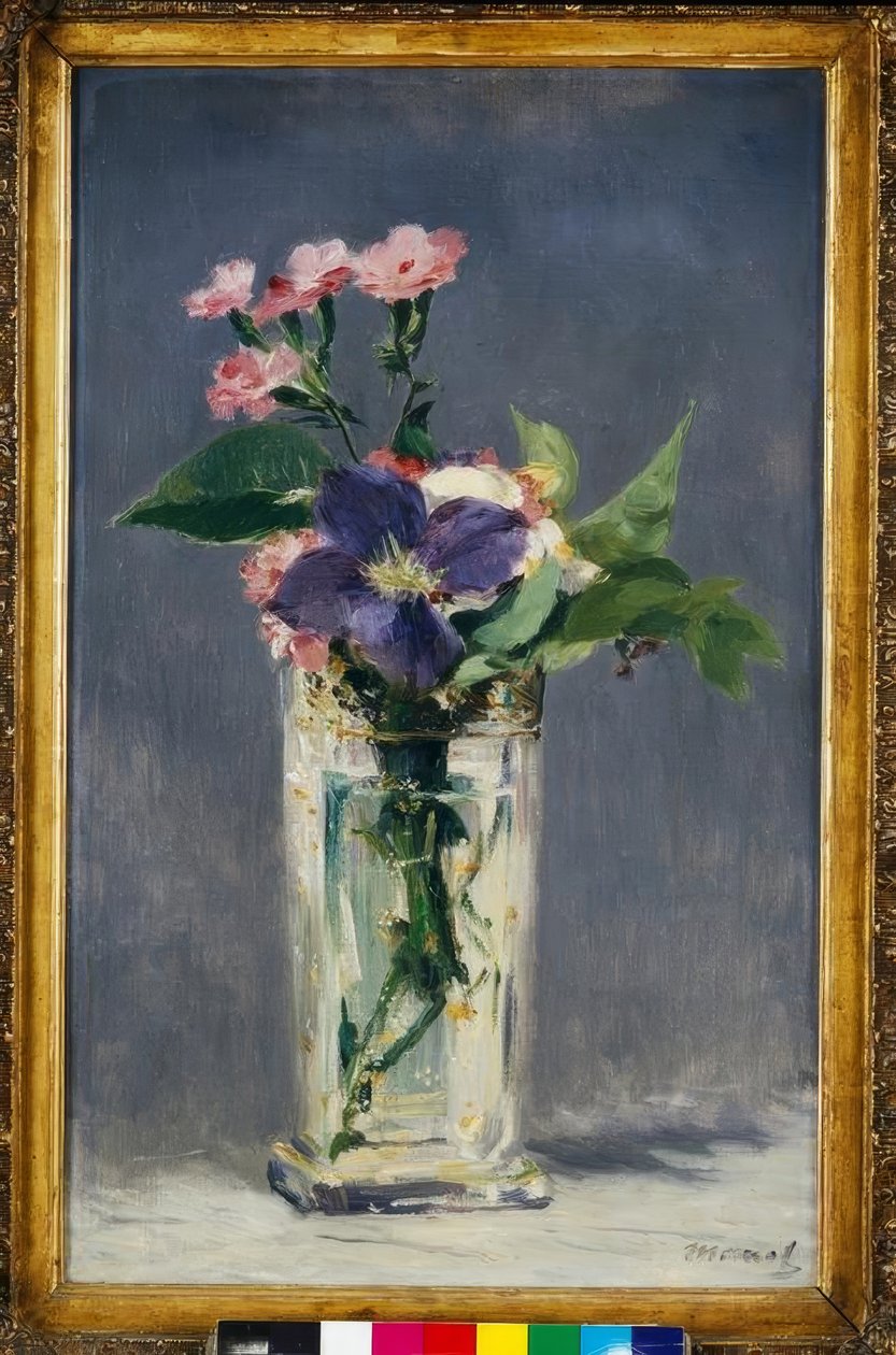 Cravos e clematites em um vaso de cristal de Édouard Manet