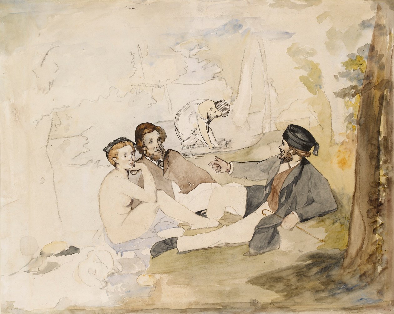 Piquenique em um almoço de madeira na grama, 1862-1863. de Édouard Manet