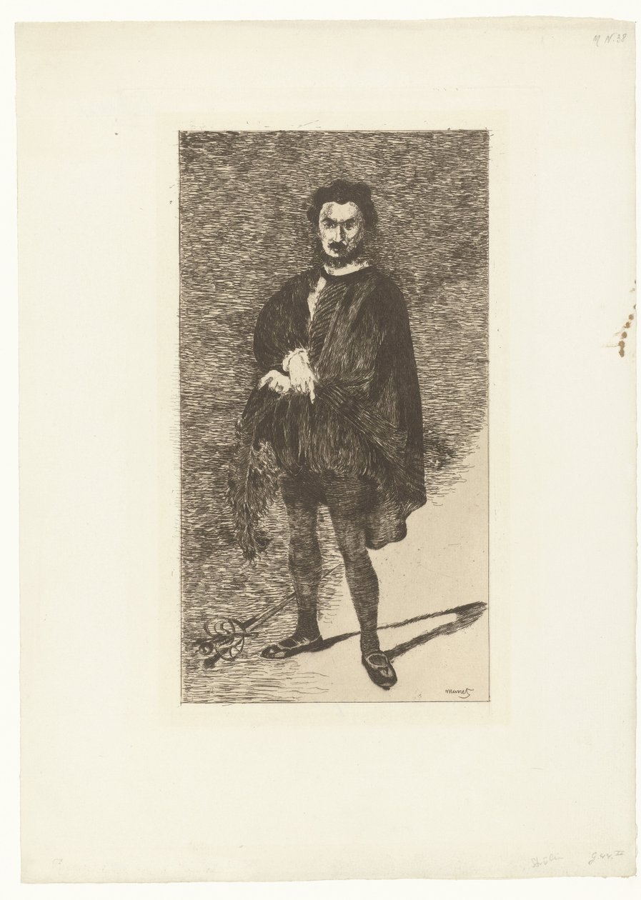Portret van actor Philibert Rouvière in de rol van Hamlet
Rouvière como Hamlet
O actor trágico de Édouard Manet