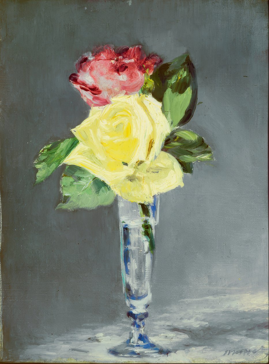 Rosas em uma taça de champanhe de Édouard Manet